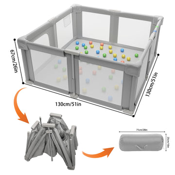 Seeday Foldable Baby Playpen, 51 Playpen for Babies and Toddlers with Mat Ocean Balls and Pull Links, Play Pen with Soft Breatha