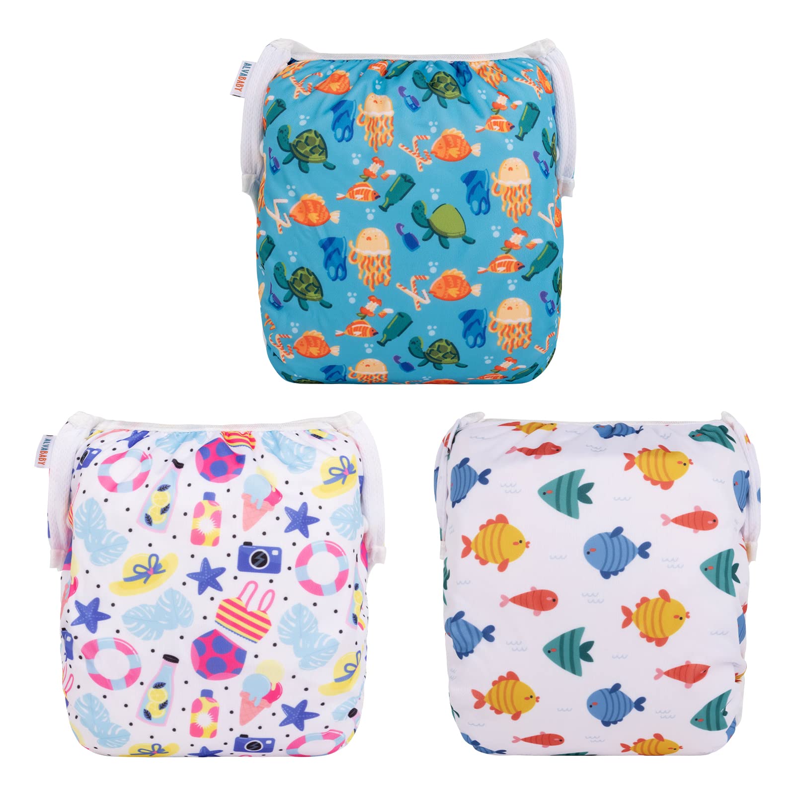 Alvababy Large Cloth Swim Diaper 3Pcs Baby/Toddler/Infant Snap Reusable Adjustable Swimming Diaper Baby Gifts Baby Boy And Girl