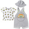 Star Wars The Child Newborn Baby Boys Short Overalls T-Shirt And Hat 3 Piece Outfit Set Grogu Gray 6-9 Months