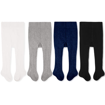 Cozyway Baby Tights For Girls - Cable Knit Cotton Leggings, Stockings, Whiteblacklight Graynavy Blue, 4 Pack, 1-2 Years Old