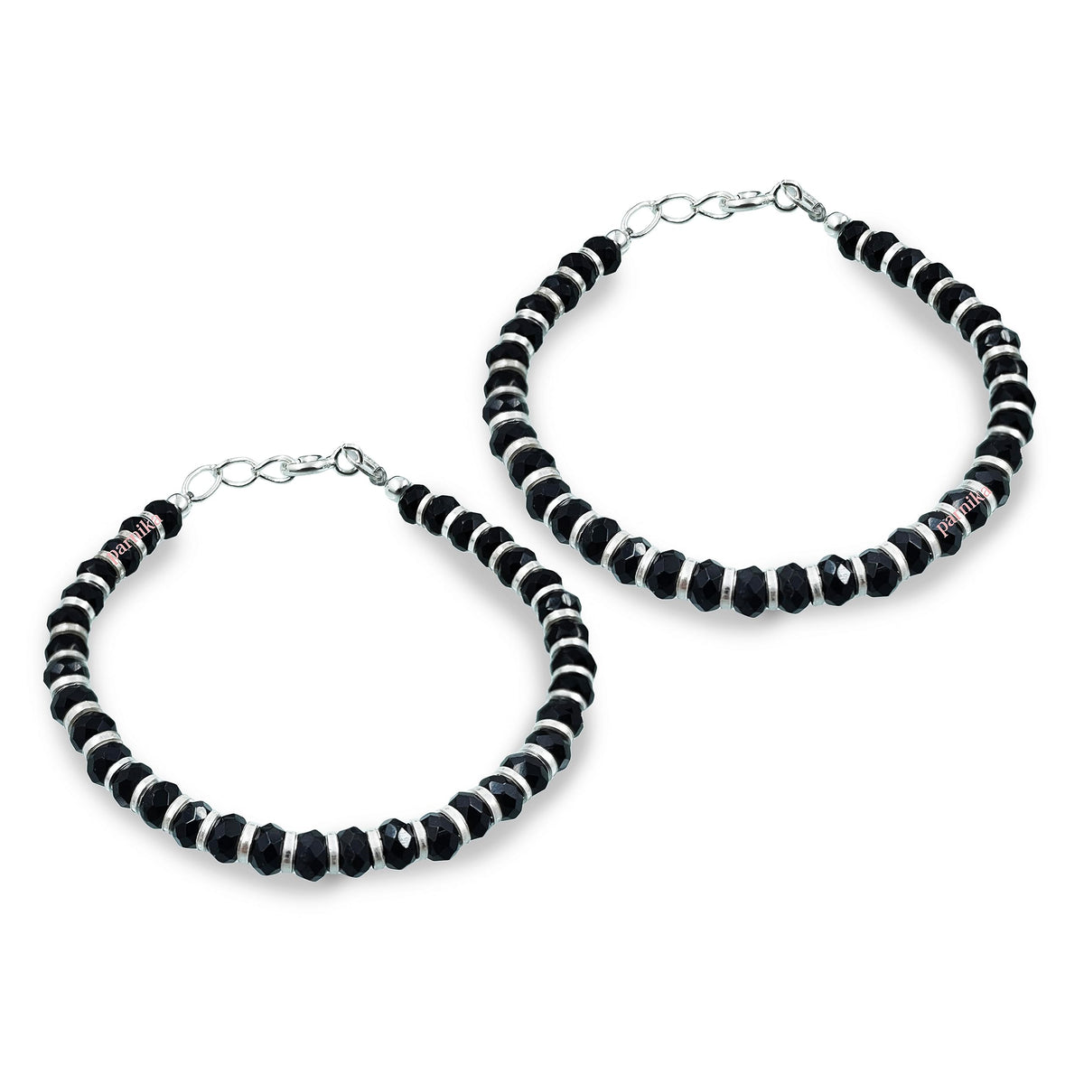 Parnika 925 Traditional Black Crystals Baby Nazariya Kids Bracelet In Pure 92.5 Sterling Silver For Kids  One Pair (Silver Ring