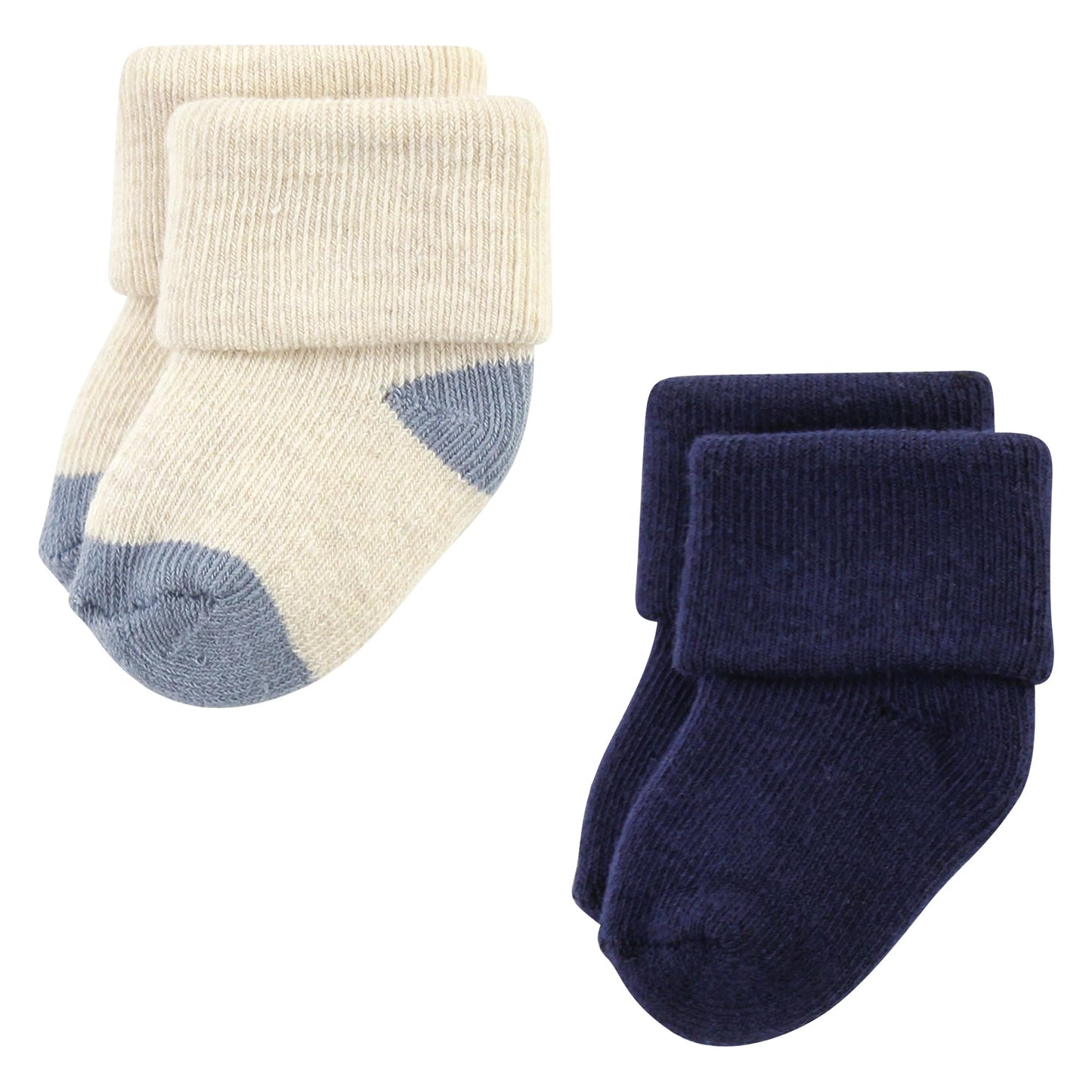 Hudson Baby Unisex Baby Cotton Rich Newborn And Terry Socks, Navy Taupe, 6-12 Months