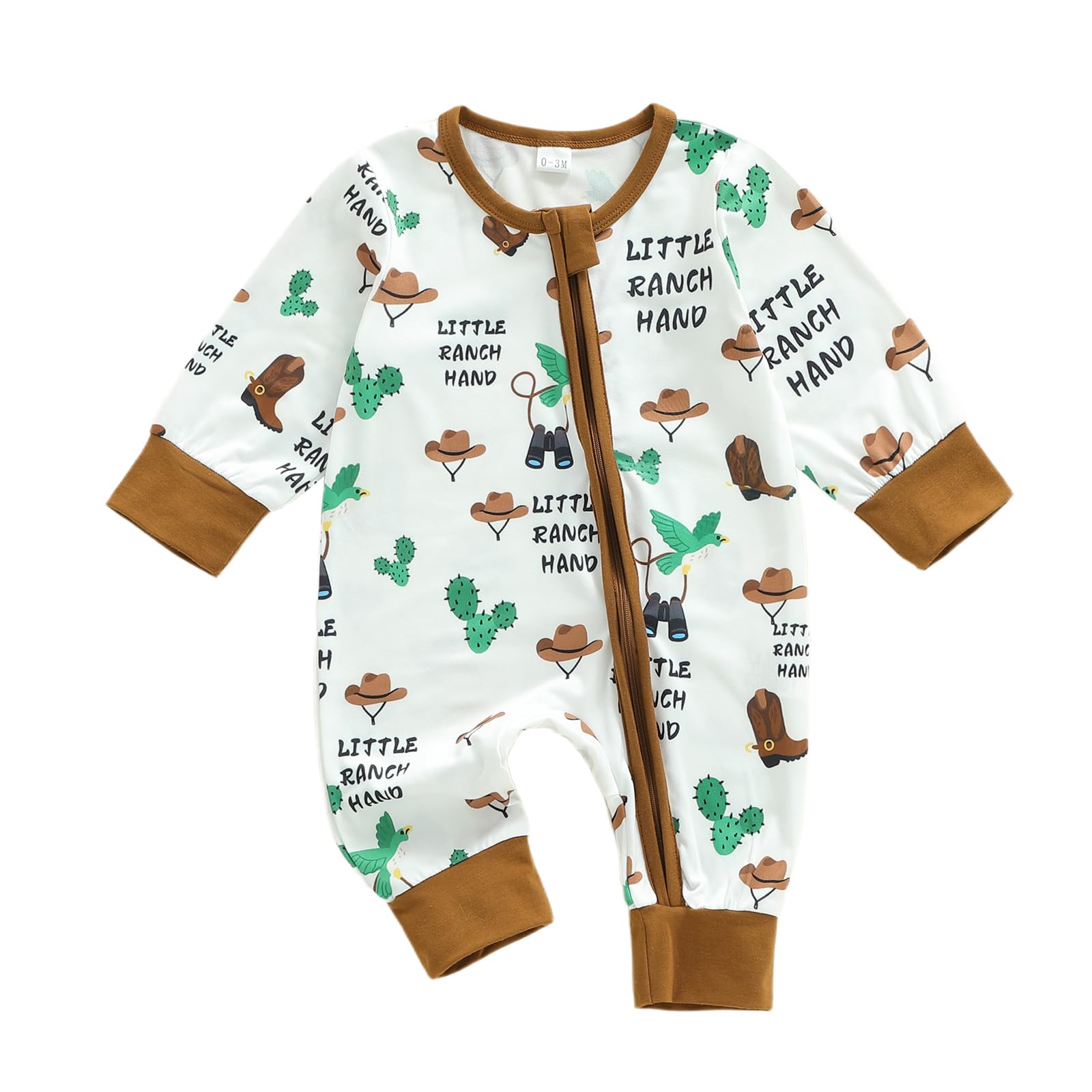 Mieeyali Newborn Western Baby Boy Girl Clothes Cowboy Cowgirl Baby Romper Zipper Boots Hat Jumpsuit Fall Winter Outfit (Coffee B