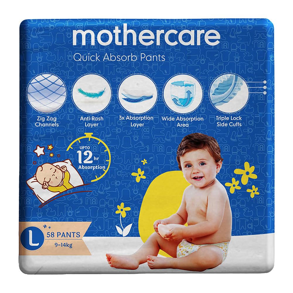 Mothercare Unisex 12Hr Absorption Diaper Pants  Pack Of 58  White