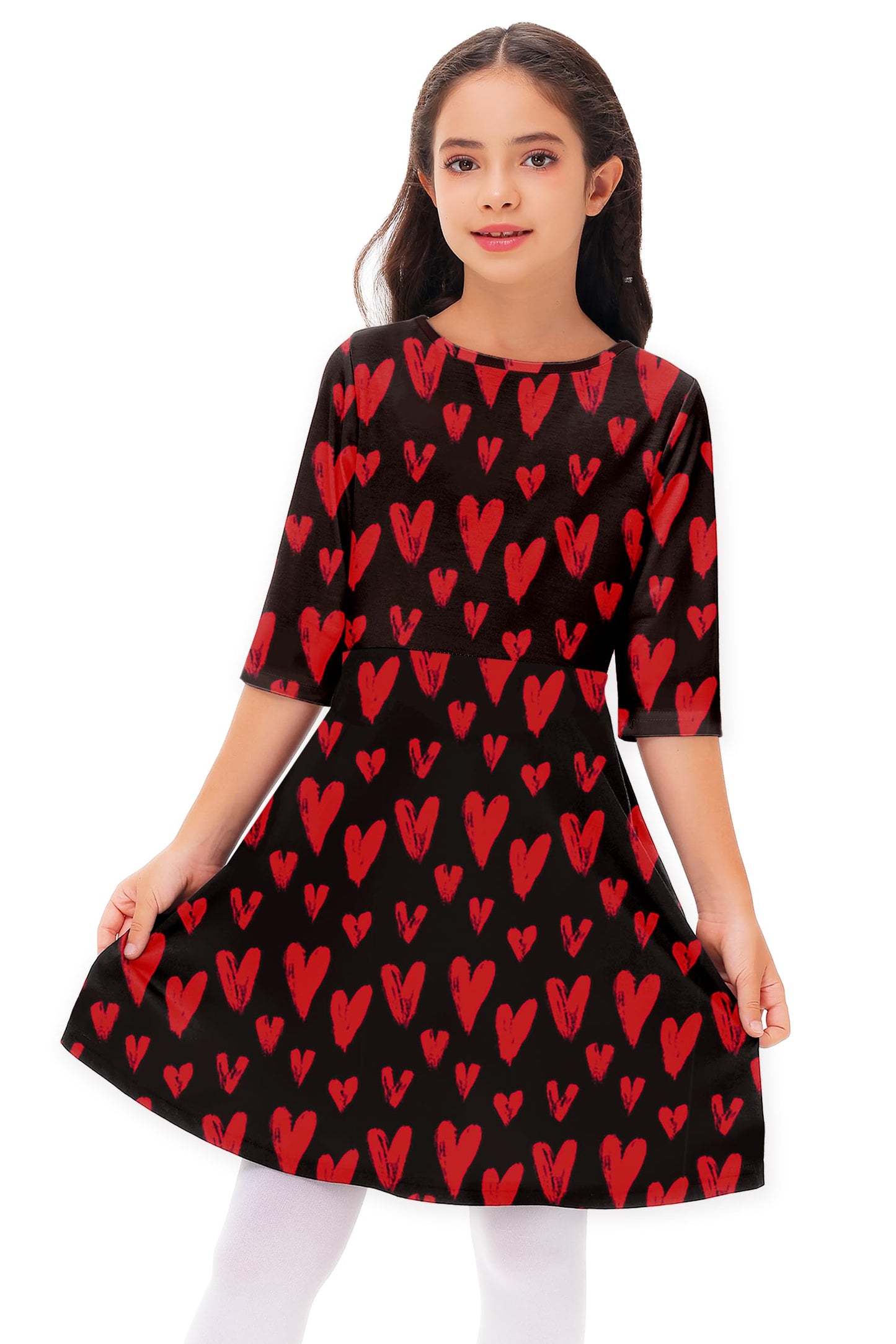 Kid Valentine'S Day Girls Funny Sweet Love Printed Cute Hearts A-Line Swing Dress 9-10 Years