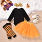 Cpei Baby Girls Halloween Outfits My 1St Halloween Romper+ Tutu Skirt+ Striated Leg Warmer+ Headband Outfit Set(Black 3, 0-3 Mon