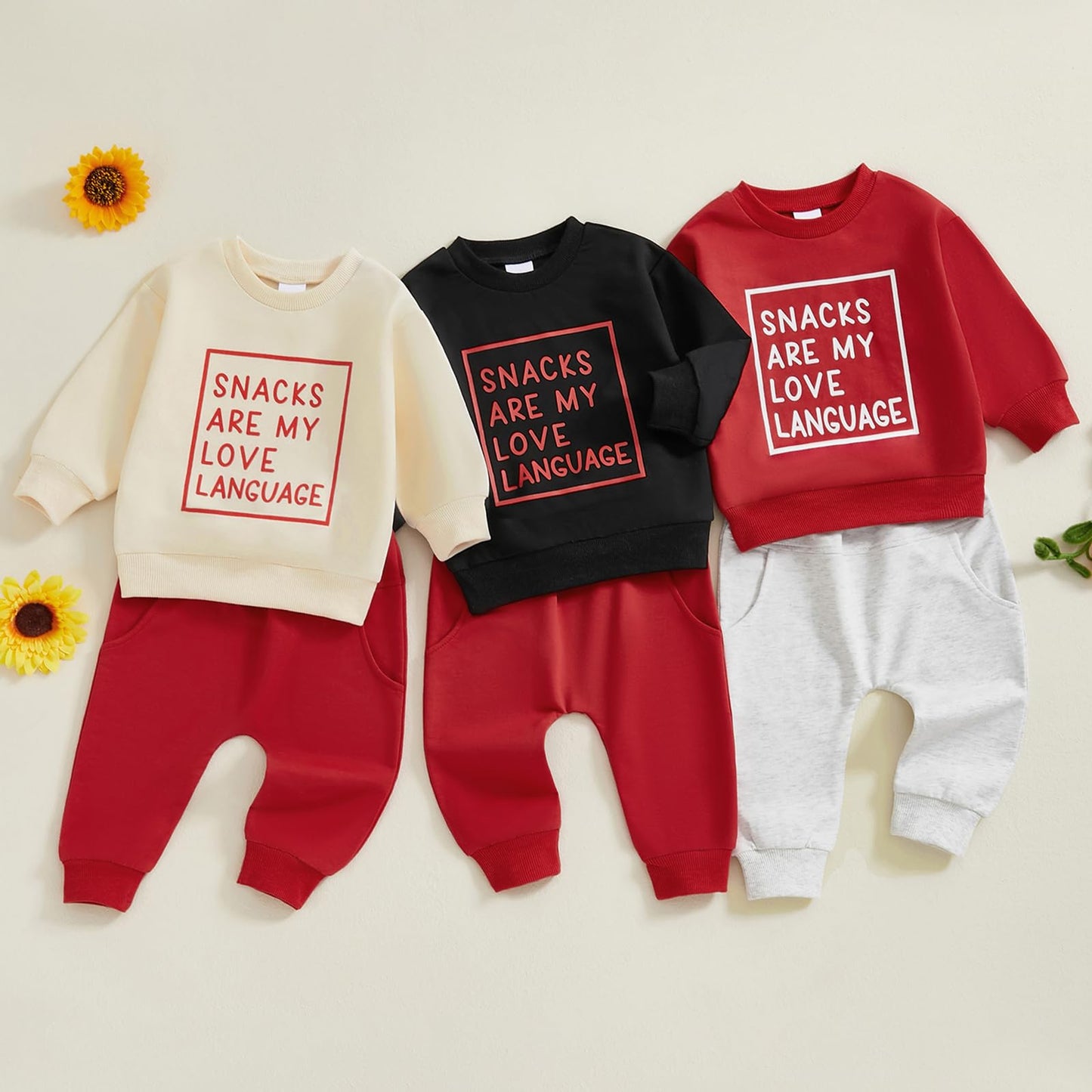 Liomengzi Infant Baby Boy Pants Fall Winter Outfits Snacks Letter Print Long Sleeve Sweatshirt Pants Toddler Clothes Set (Red Va
