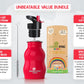 Kids Water Bottle With Straw & Handle, 12 Oz Red - Eco Friendly Toddler Cups With Straws - Easy Sip Metal Water Bottle For Kids
