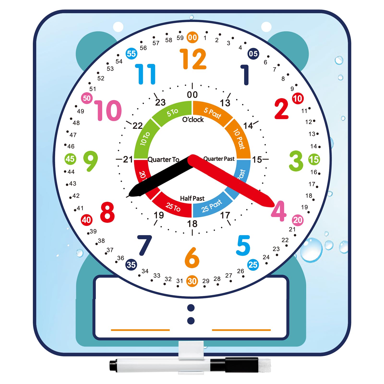 ANCOMEDO Large 12  Magnetic Writable Dry Erase Teaching Clock with Pen,Teaching Demonstration Clock for Kids Learning Time with 