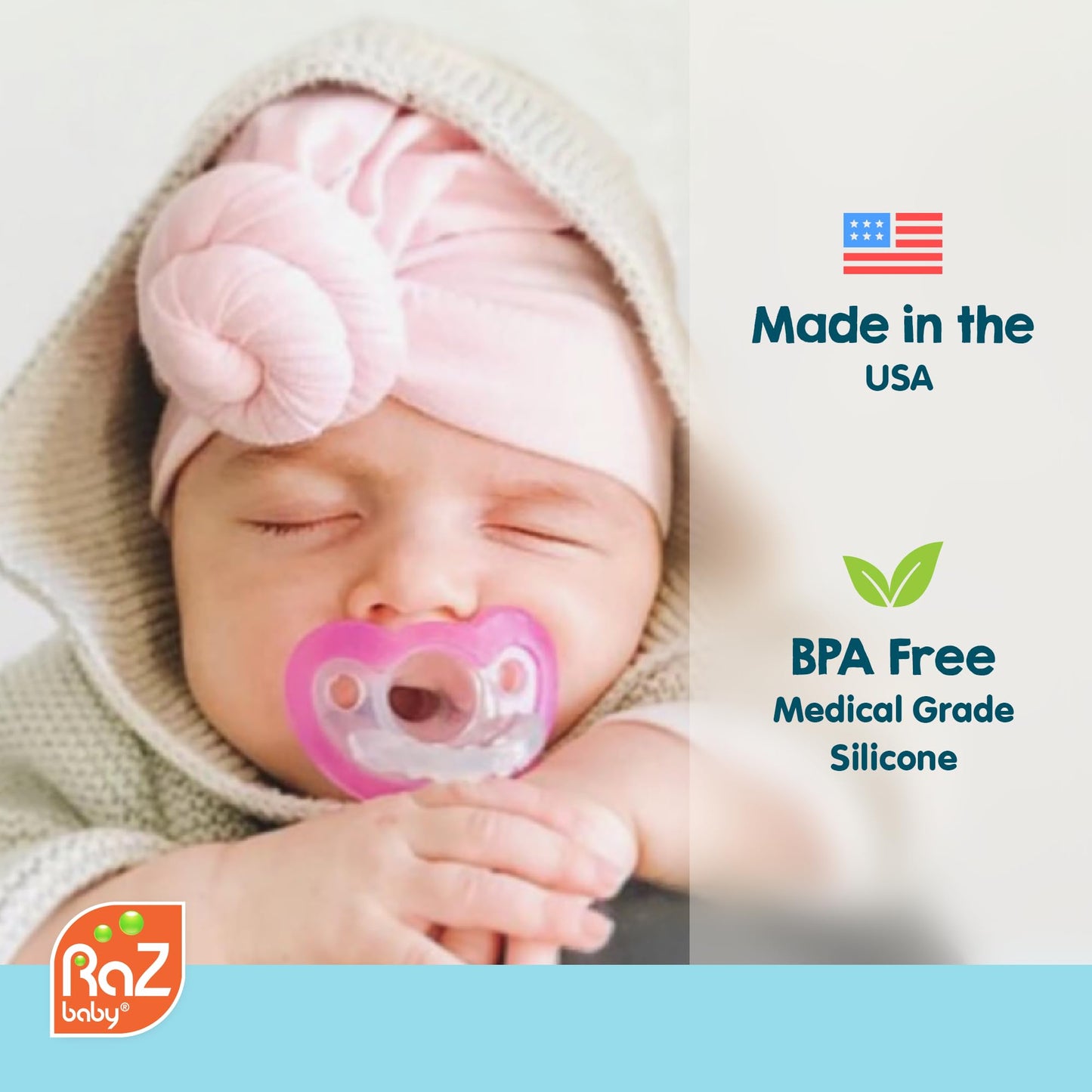 Razbaby Jollypop Baby Pacifier For Newborns 3M+ - Soft Bpa Free Medical Grade Silicone Made In The Usa With A Durable One Piece