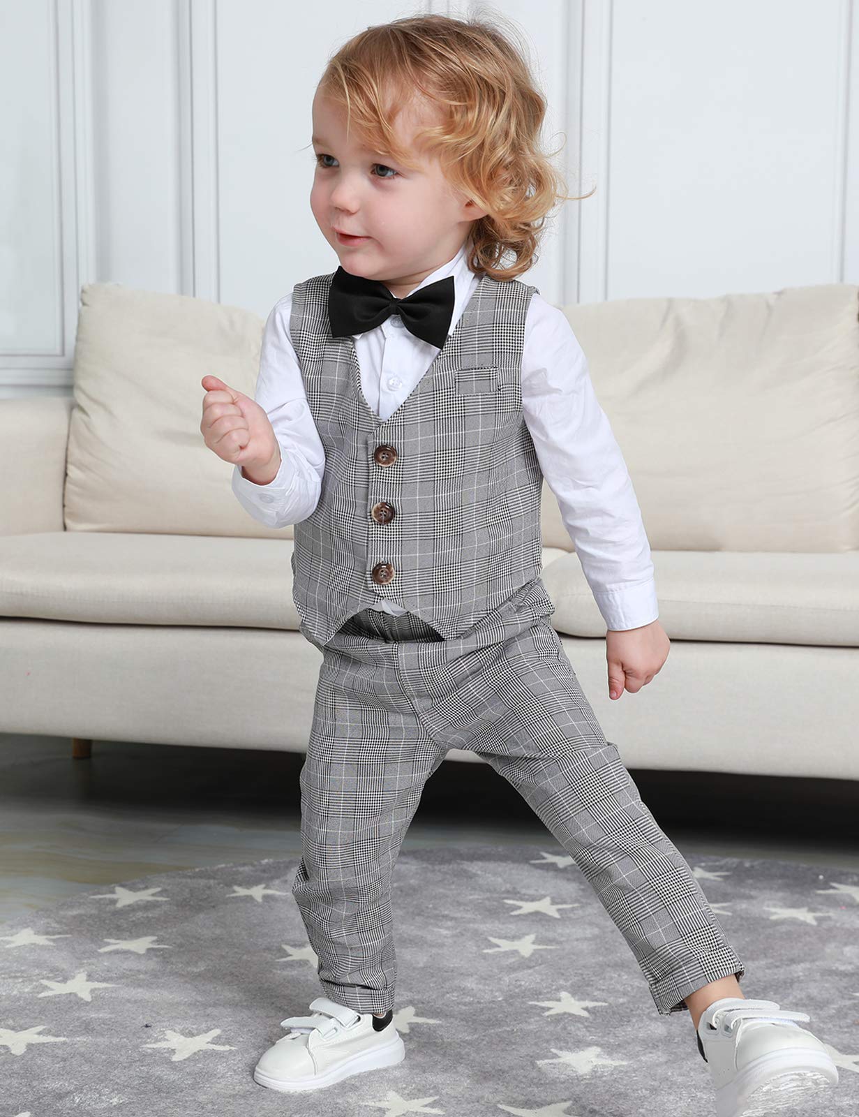 A&J Design Baby Suits For Boys Gentleman Wedding Formal Ring Bearer Plaid Outfit Dress Clothes Tuxedo Set Light Gray 18-24 Month