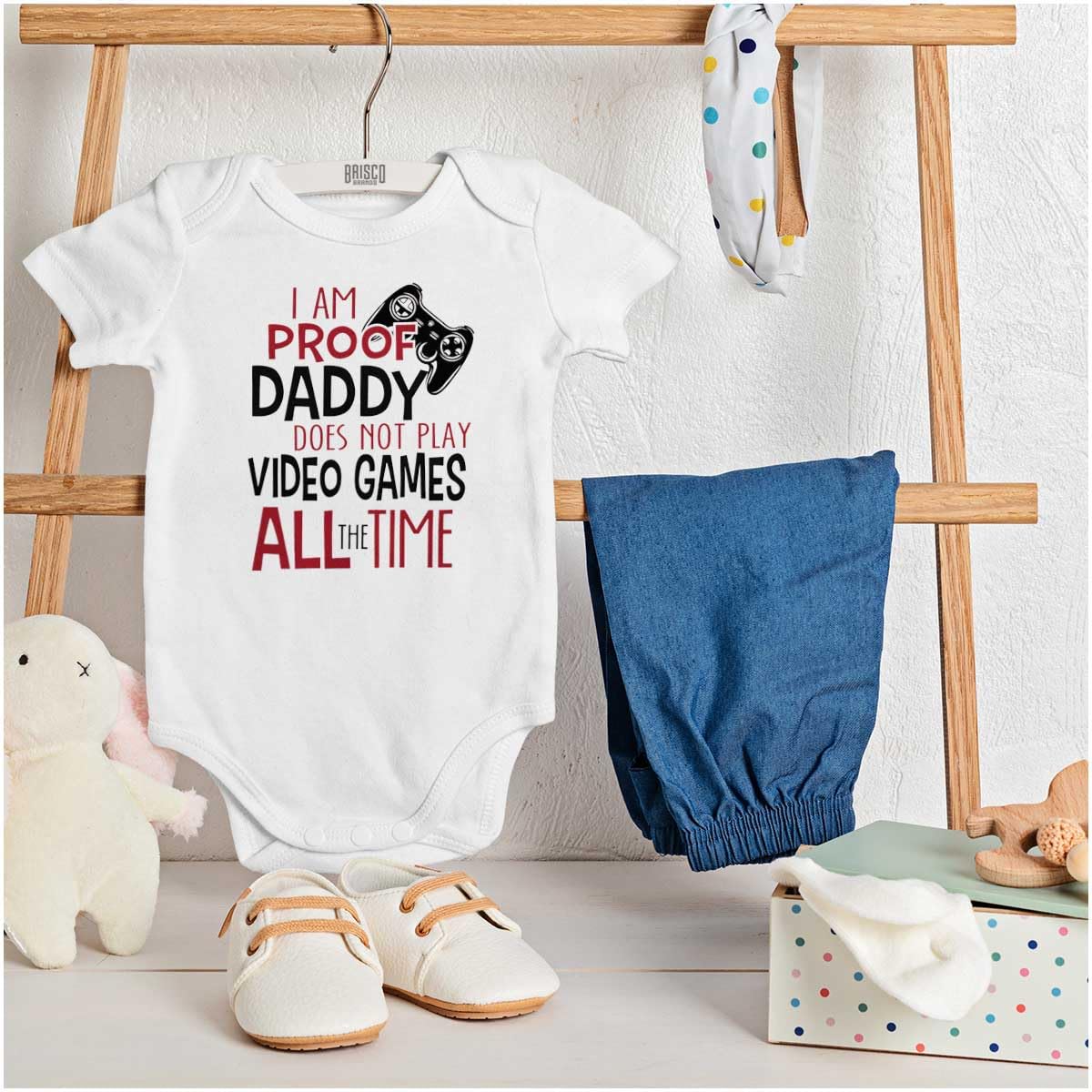 Brisco Brands Proof Daddy Doesn'T Play Video Games Baby Romper Boys Or Girls White Newborn