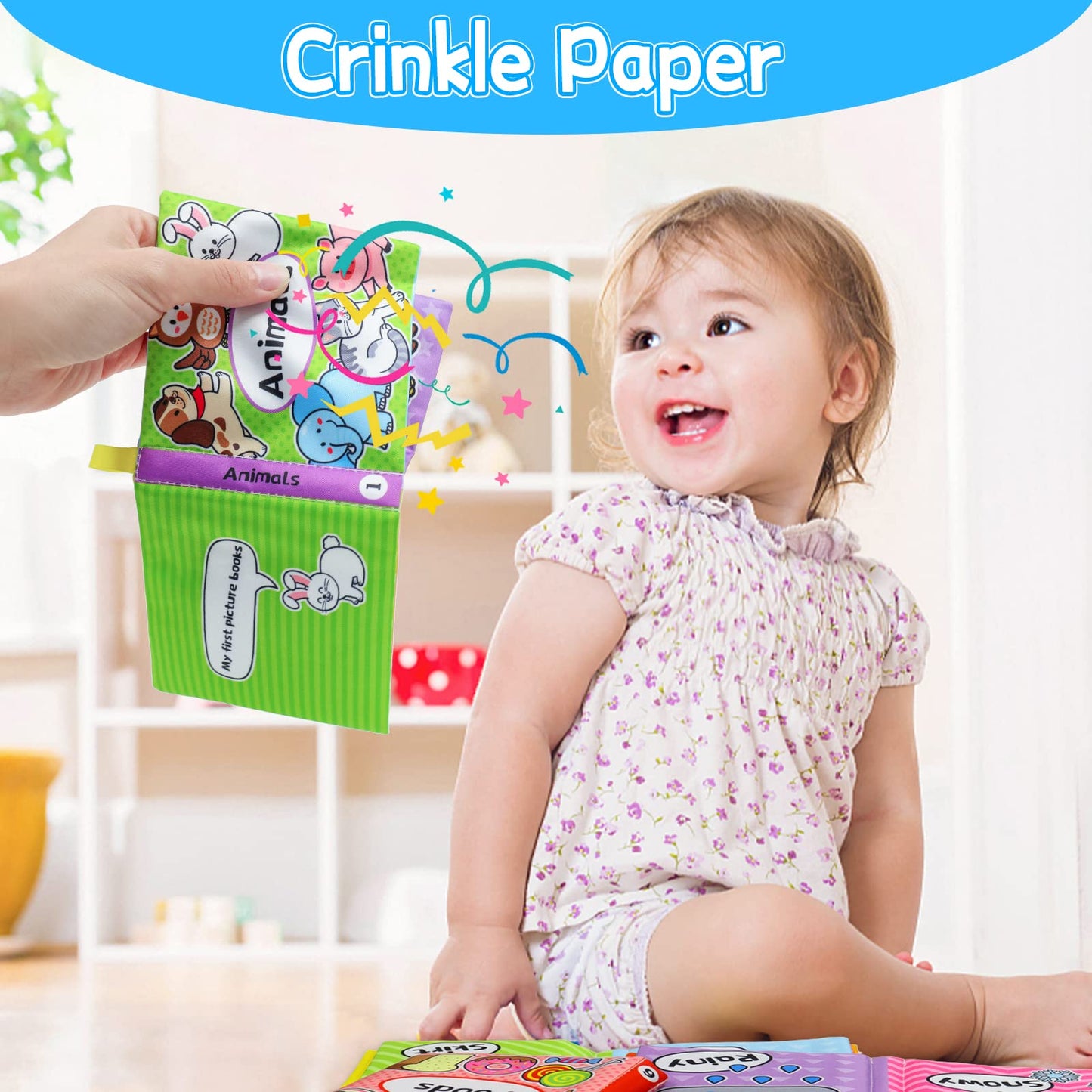 OKOOKO Soft Baby Books 12PCS Soft Cloth Books Bath Books Crinkle Washable Non-Toxic Early Education Preschool Learning Toy for N