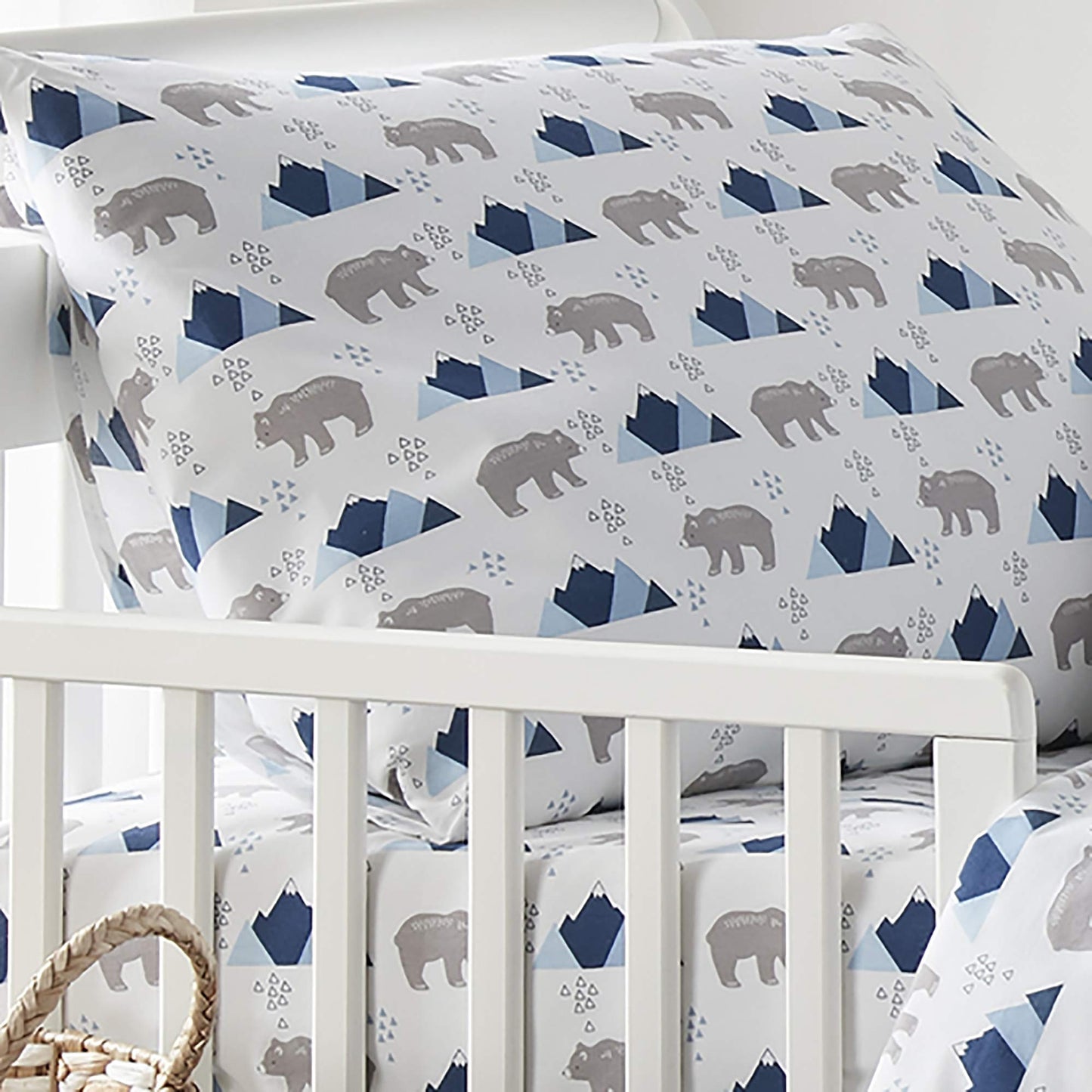 Levtex Baby Trail Mix 5Pc Woodland - Animals - Blue, Grey, White - Toddler Set - Kids Bedding - Reversible Quilt, Fitted Sheet,
