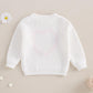 Nokpsedcb Baby Girl Cute Long Sleeve Heart Flowers Embroidery Oversized Sweater Toddler Valentine Outfit (White, 12-18 Months)