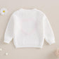 Nokpsedcb Baby Girl Cute Long Sleeve Heart Flowers Embroidery Oversized Sweater Toddler Valentine Outfit (White, 3-4 Years)