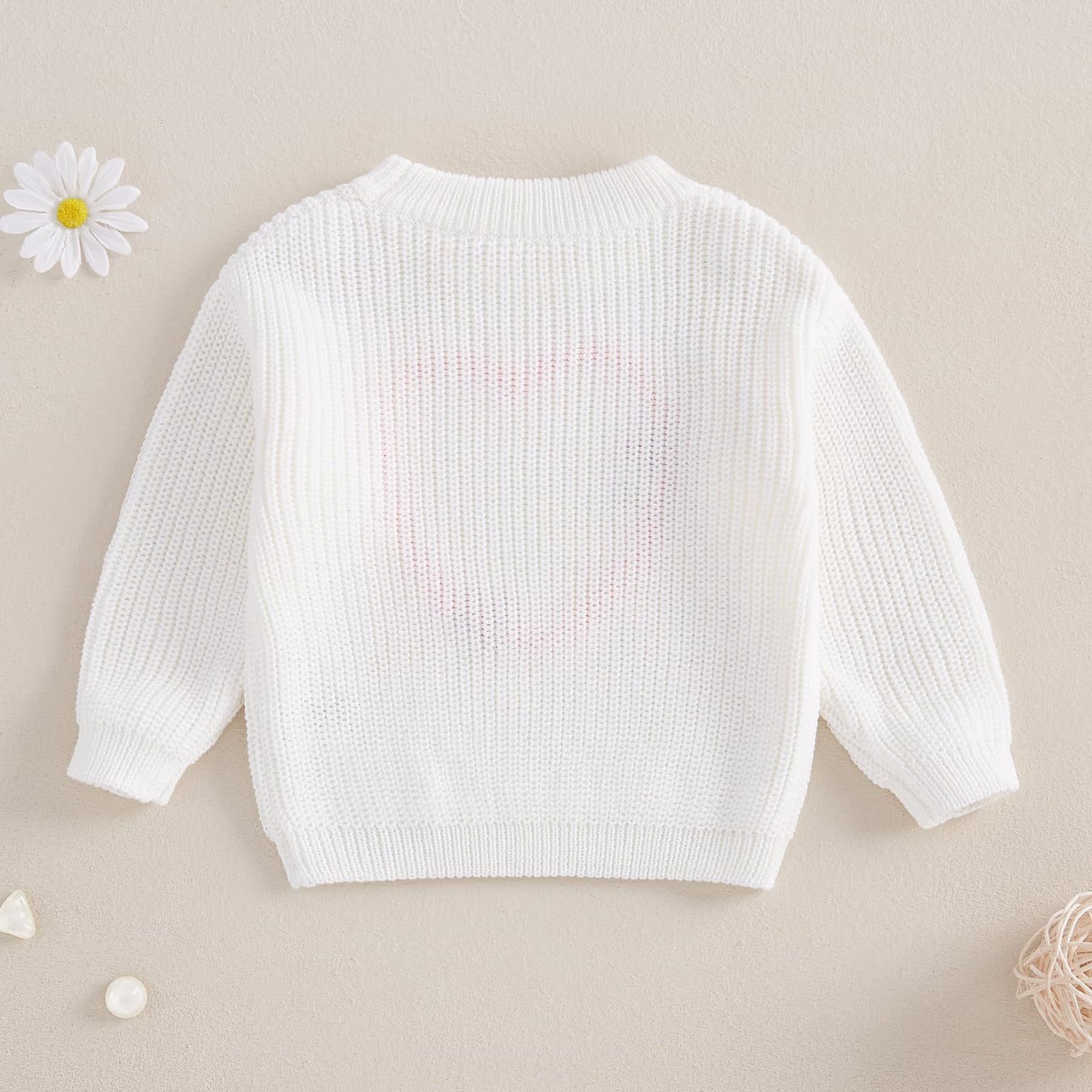 Nokpsedcb Baby Girl Cute Long Sleeve Heart Flowers Embroidery Oversized Sweater Toddler Valentine Outfit (White, 3-4 Years)