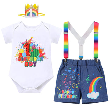 Watermelon Baby Boy 1St First Birthday Cake Smash Outfit Rainbow One Year Old Party Photo Shooting Props Cotton Short Sleeve Rom