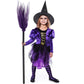 Halloween Witch Costume Accessories Set Witch Broom Plastic Broomstick Black Witch Hat Striped Tights For Halloween Party (Purpl