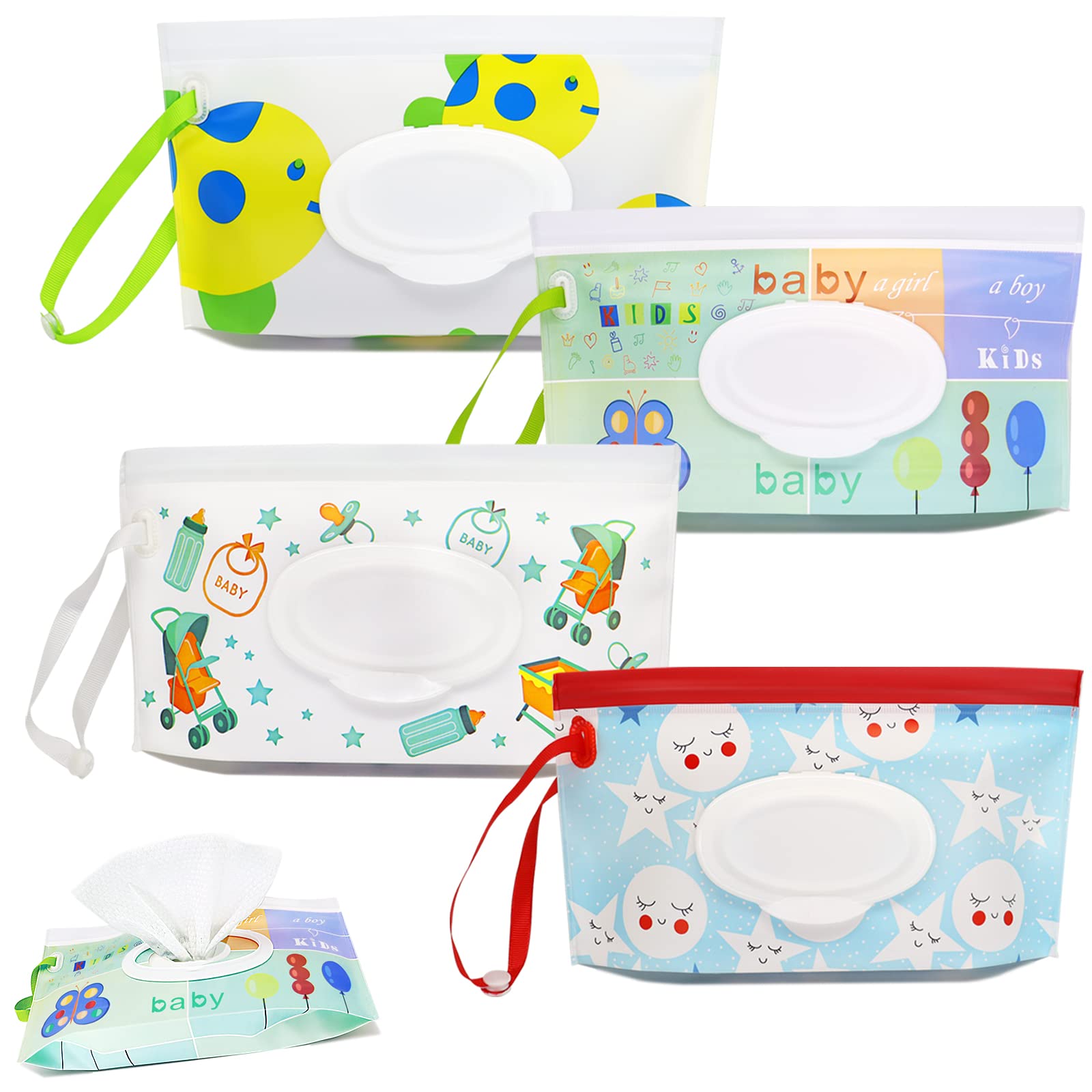 Dommare 4 Pack Baby Wipes Dispenser, Refillable Travel Wet Wipes Holder Portable Reusable Wipe Case Lightweight Waterproof With
