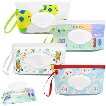 Dommare 4 Pack Baby Wipes Dispenser, Refillable Travel Wet Wipes Holder Portable Reusable Wipe Case Lightweight Waterproof With