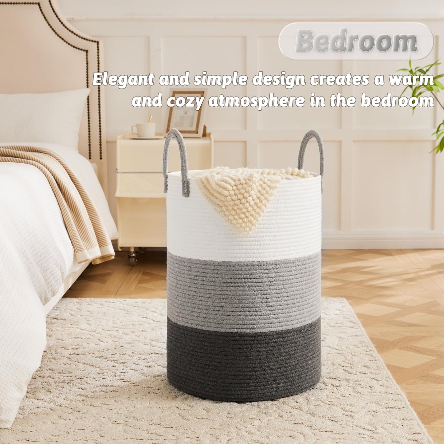 Artfeel Laundry Basket,Woven Cotton Rope Laundry Hamper,40L For Decorative Storage Of Dirty Clothes,Toys And Blankets In Bathroo