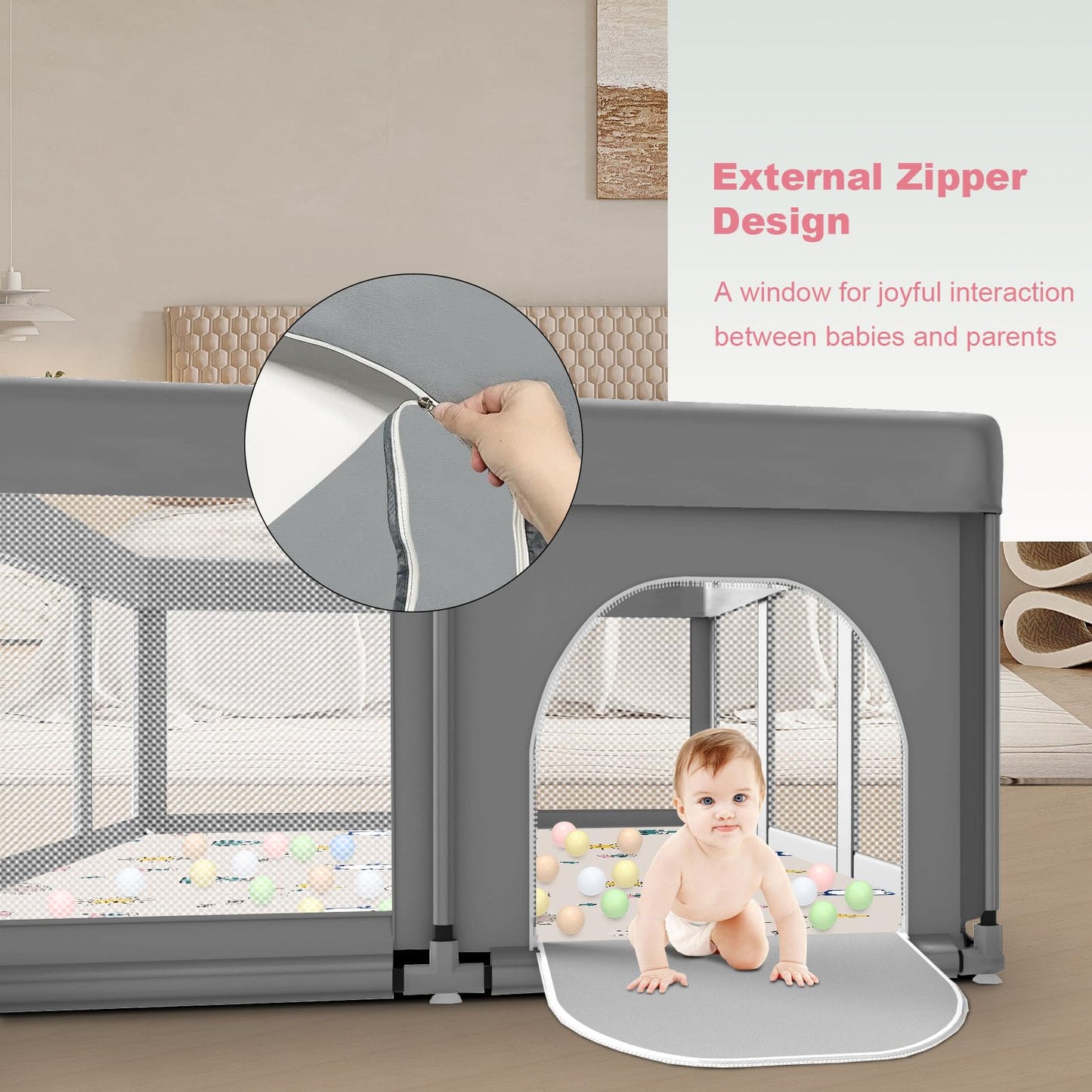 Large Baby Playpen With Mat, 74'   50', Large Baby Play Yards Indoor & Outdoor, Sturdy Safety Baby Play Pen With Soft Breathab
