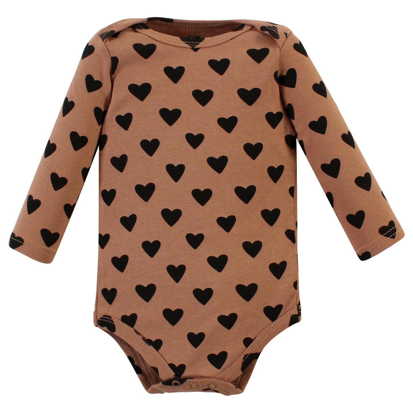 Hudson Baby Unisex Baby Cotton Long-Sleeve Bodysuits, Cinnamon Hearts 3 Pack, 9-12 Months