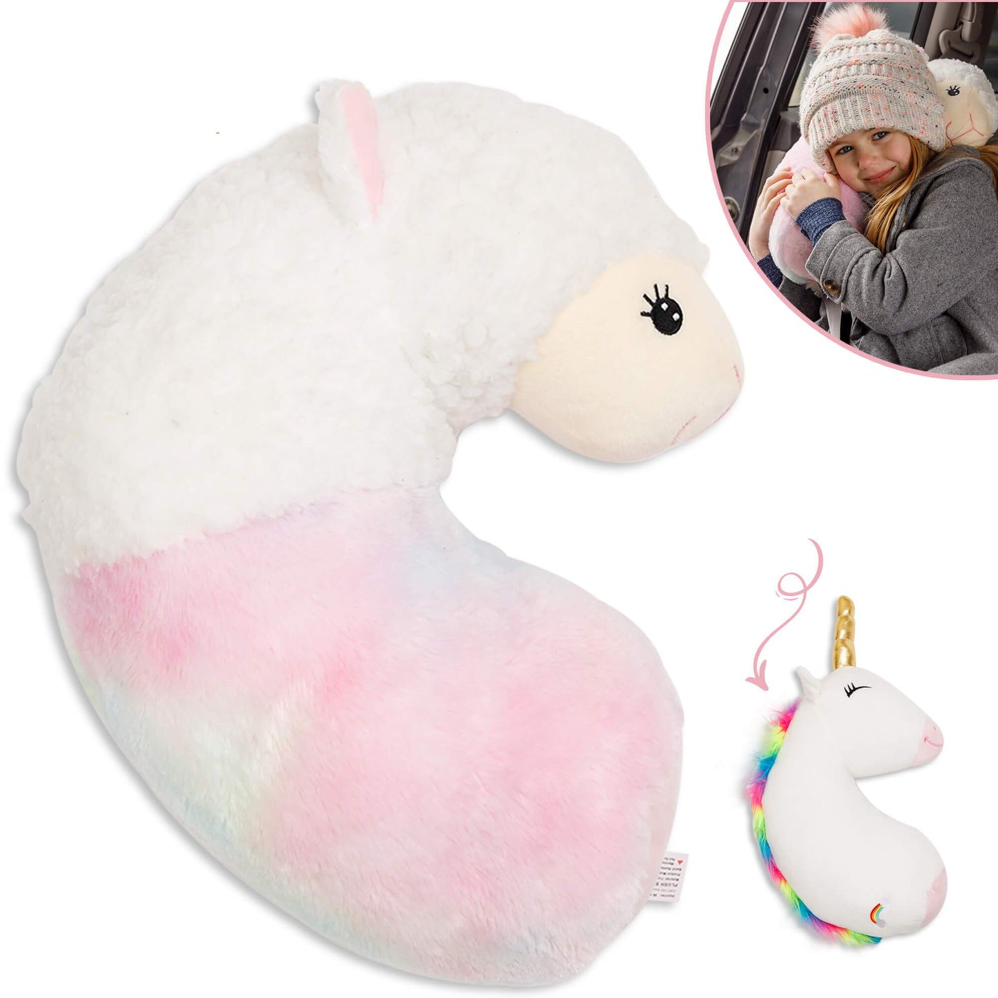 Xdemoda Seatbelt Pillow For Kids Travel - Dinosaur Seat Belt Cover & Cushion Pillow. Child Car Stuffed Plush Animal Travel Pillo