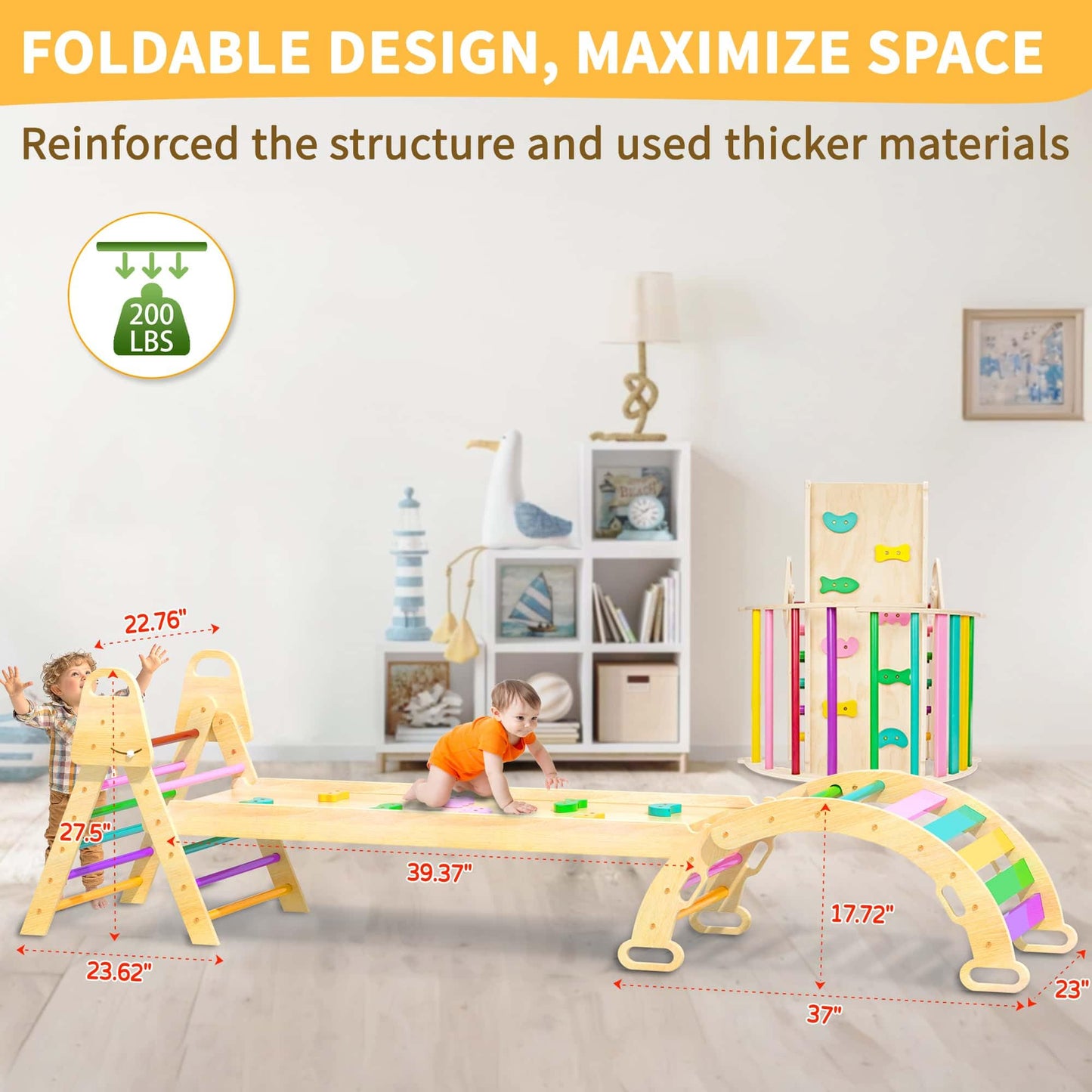 7In1 Extra Large Pikler Triangle Set, Indoor Climbing Toys For Toddlers, Foldable Wooden Montessori Climbing Set With Arch, Ramp