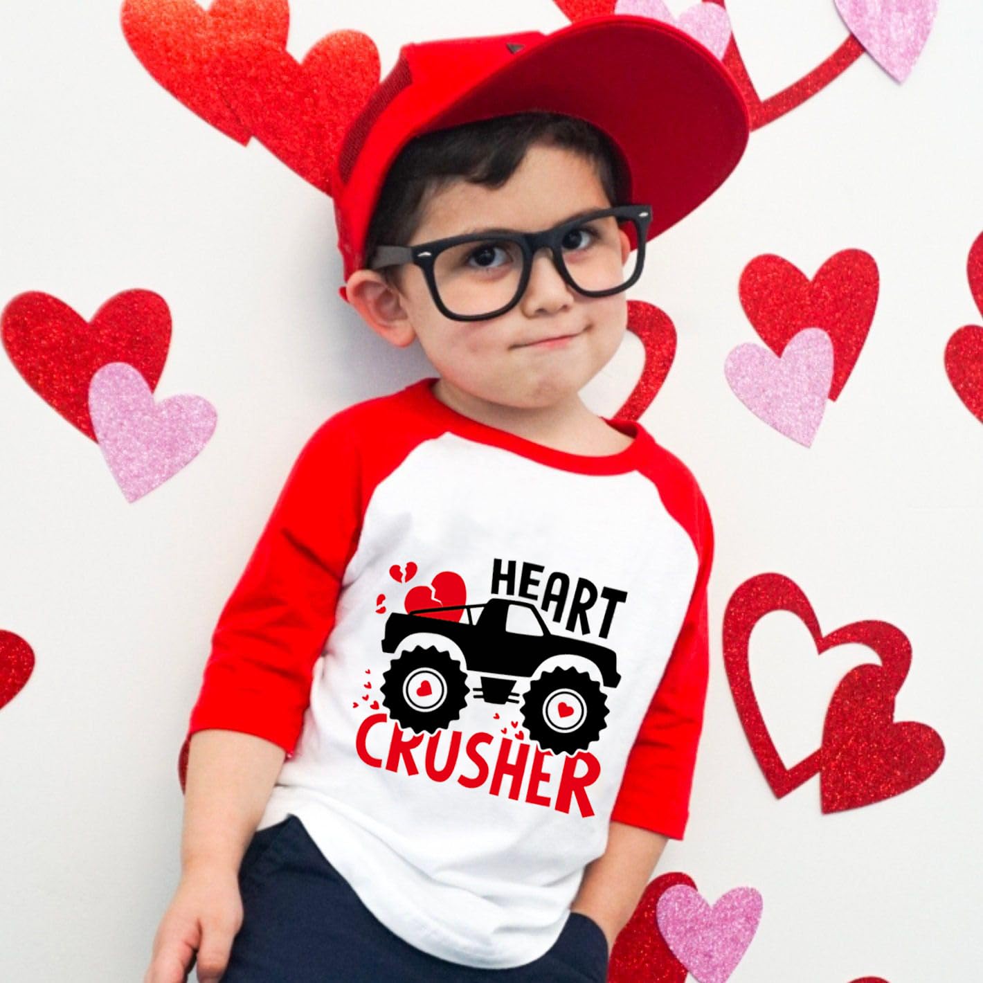 Valentines Shirts For Girls 6T Boys Valentine'S Day Monster Truck Heart Graphic Kids Tees Raglan Toddler Long Sleeve Tops Red