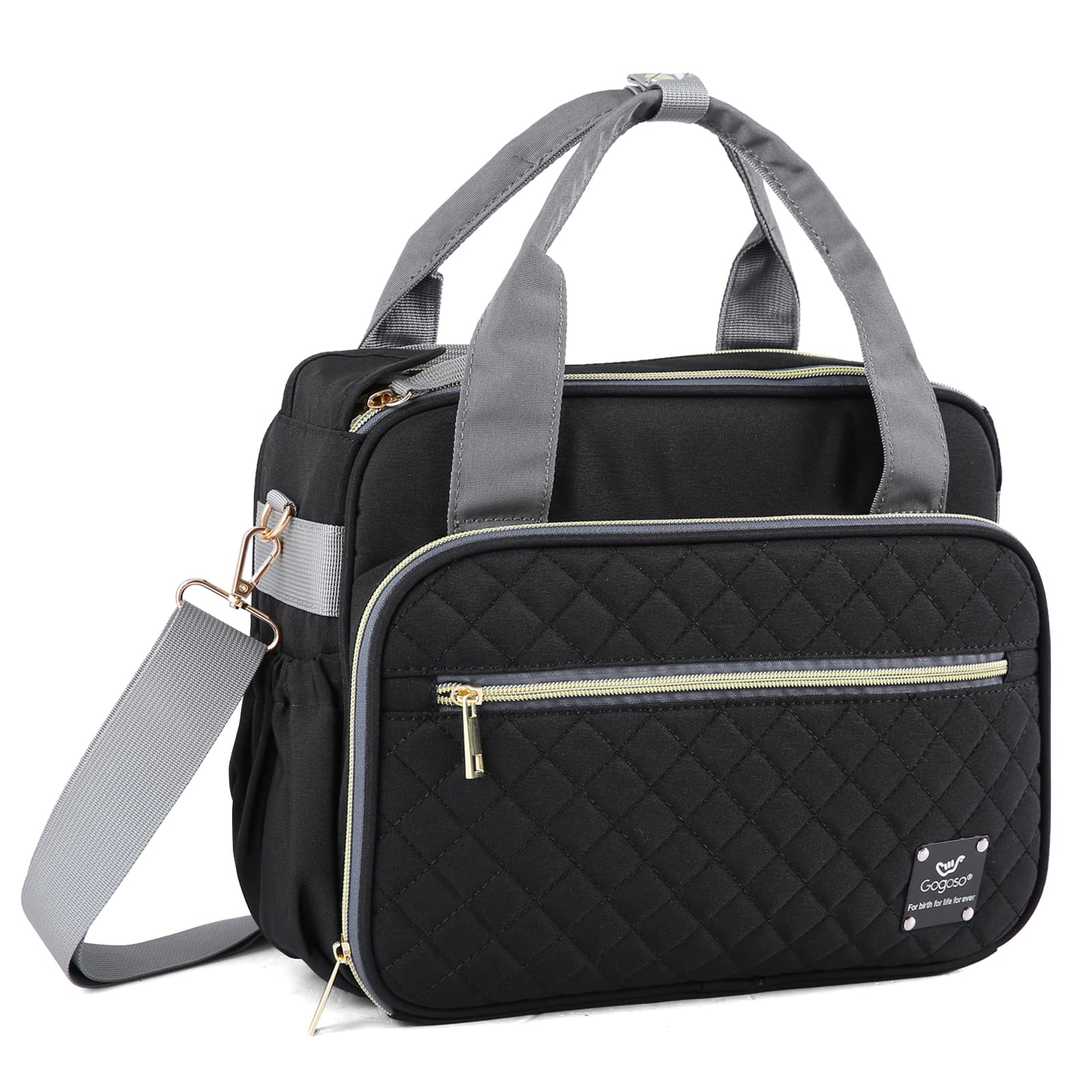 Gogoso Crossbody Small Diaper Bag, Cute Mini Baby Diaper Tote Bags With Insulated Pockets For Traveling Outdoor Parent, Black