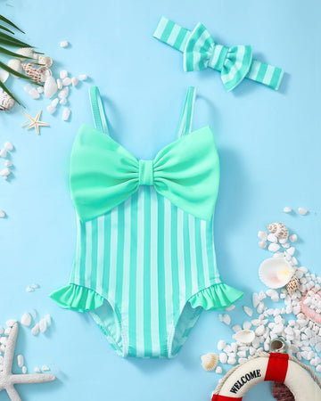 Mioglrie Toddler Baby 3T Swimsuit Girl 4T Bathing Suit Girls One Piece Swimwear Green Ruffle Stripe Summer Beach Swim Suit