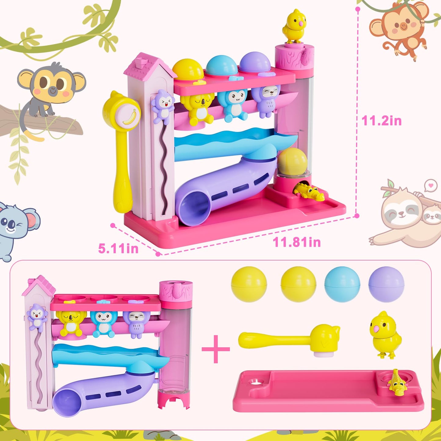VOILBTOY Musical Toy for 1-2 Year Old Girls,Educational Baby Toys 12-18 Months,Ball Drop Toy with English & Spanish,Fine Motor T