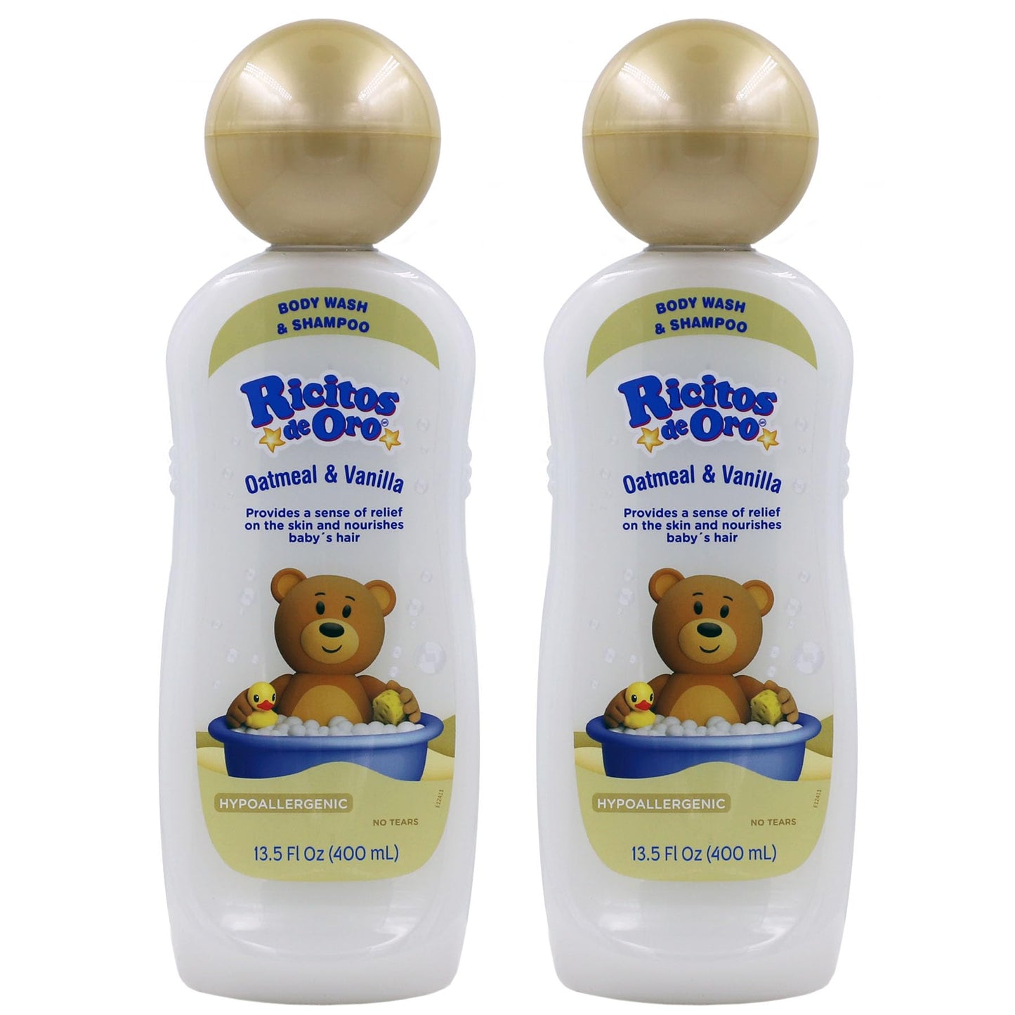 Ricitos de Oro Baby Shampoo and Body Wash, Formula with Oats and Vanilla, Hypoallergenic, Tear-Free Body Wash and Shampoo, 2-Pac