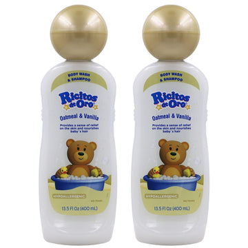 Ricitos de Oro Baby Shampoo and Body Wash, Formula with Oats and Vanilla, Hypoallergenic, Tear-Free Body Wash and Shampoo, 2-Pac