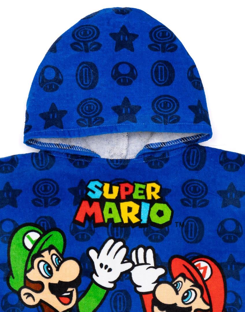 Super Mario Kids Towel Poncho | Boys Game Characters Mario Brothers Bath Towel | Luigi & Mario Star Blue Changing Robe