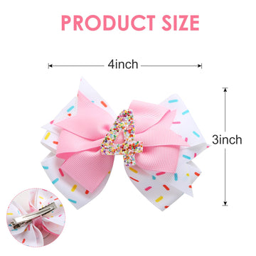 Birthday Hair Bow For Baby Girls 1 2 3 4 5 6 Years Sprinkle Decorations Confetti Ice Cream Party Pink Hair Accessories For Four