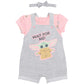 Star Wars The Child Newborn Baby Girls French Terry Snap Short Overalls T-Shirt & Headband 3 Pcs Set Light Gray 3-6 Months