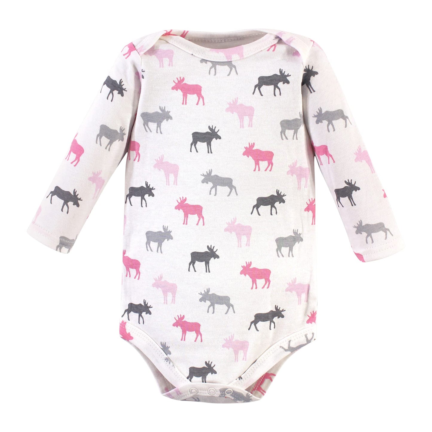 Hudson Baby Unisex Bodysuits Cotton Long-Sleeve Pink Moose, 6-9 Months, Pink Moose 3-Pack, 6-9 Months Us
