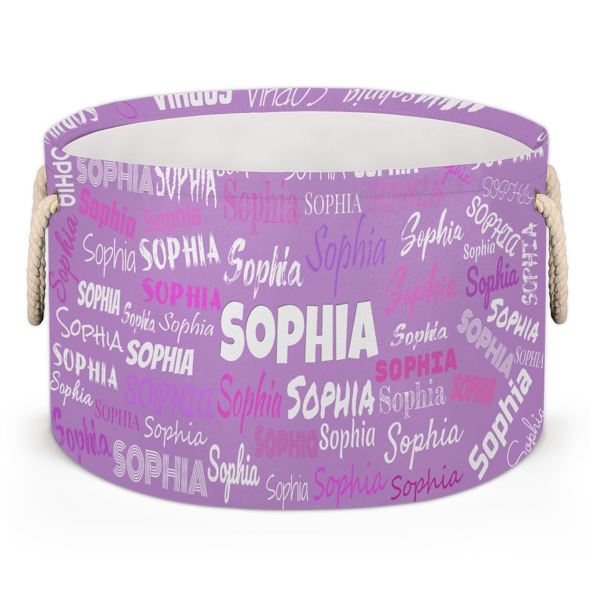 Custom Round Storage Basket, Books Shelf Basket, Lavender Purple Family Clothes Towel Storage Bin for Nursery, Gift Baskets, Col
