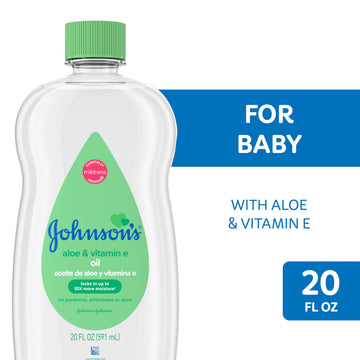 Johnson'S Baby Oil, Mineral Oil Enriched With Aloe Vera And Vitamin E To Prevent Moisture Loss, Hypoallergenic, 20 Fl. Oz (Pack