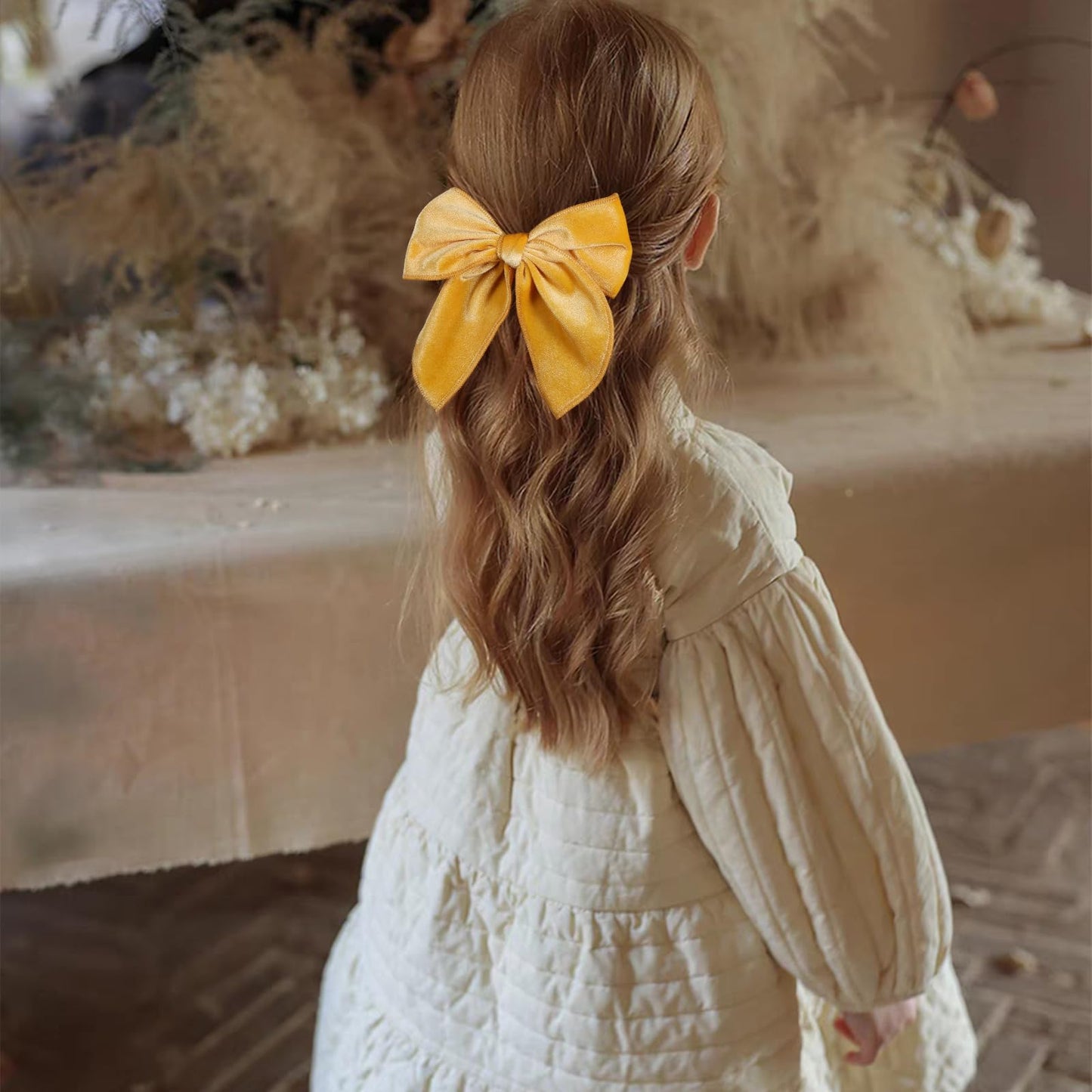 Yellow Velvet Ribbon Linen Hair Bows 5' Soft Velvet Fable Bow Alligator Clip Barrettes Toddler Teen Ponytail Knot Bows Hair Acc