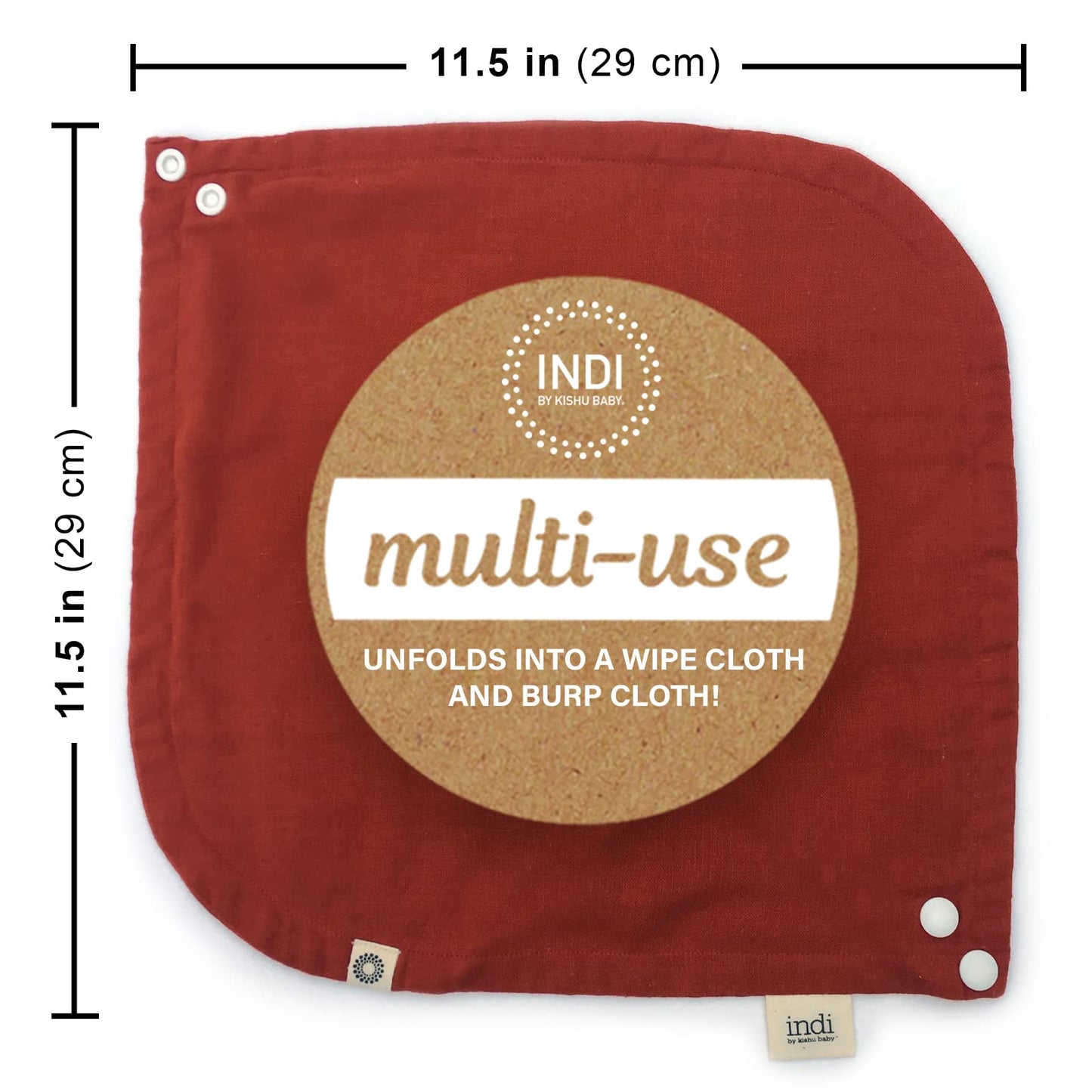 Kishu Baby Indi Gots Organic Infinity Scarf Bib - 4-Way Reversible, 8 Layer Muslin Drool Bib (Rust)