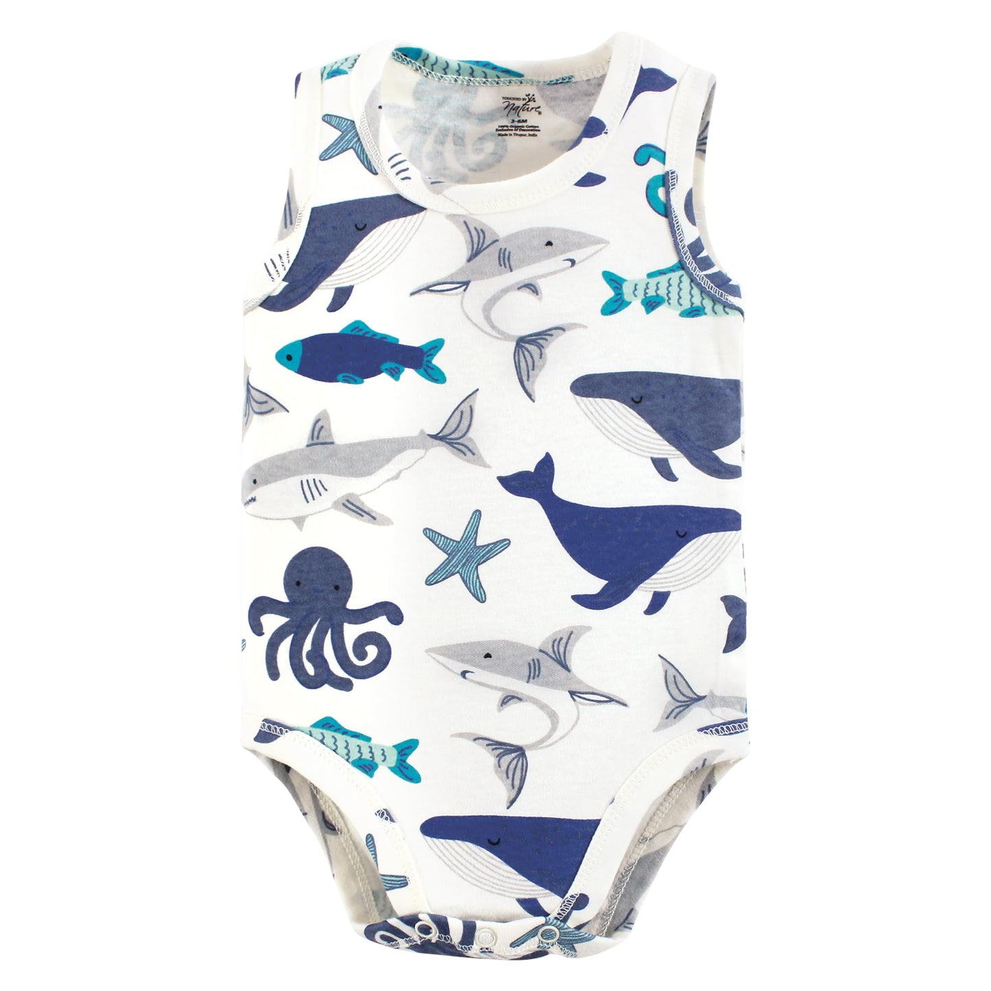 Touched By Nature Unisex Baby Organic Cotton Bodysuits, Mystic Sea, 3-6 Months