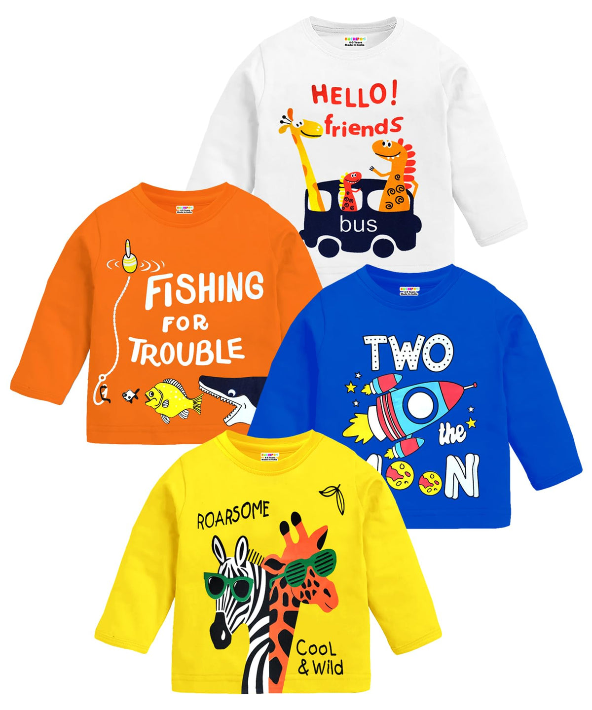 Kuchipoo Boys Regular Fit Full Sleeves Cotton TShirts (KucTshrt505, 1218 Months, MultiColored)