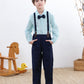 Baby Boy 'S Formal Outfit, Button Down Stripes Dress Shirt With Bow Tie + Suspender Pants Set For Toddlers Baby & Little Boys, 2