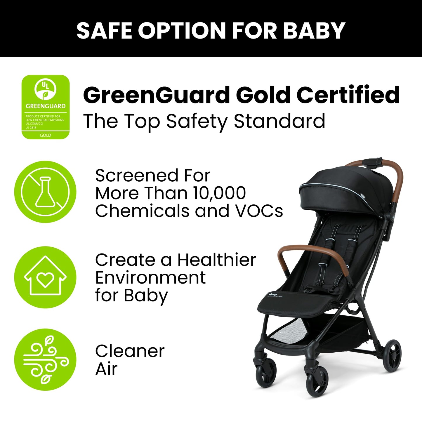 Jeep Altitude Compact Travel Stroller By Delta Children Greenguard Gold, Easy One Hand Fold, Lightweight, Extendable Canopy With