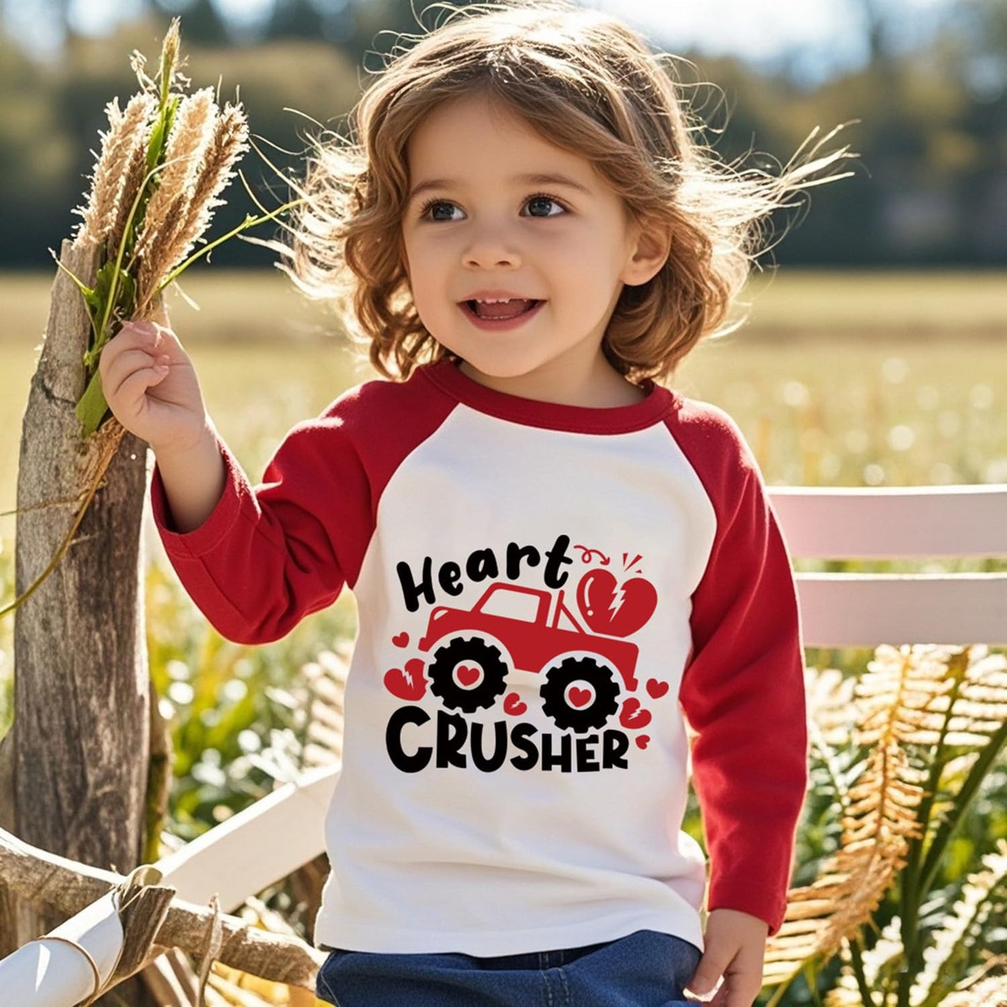 Toddler Boy Valentines Day Shirt Boys Girls Monster Truck Long Sleeve Raglan Kids Shirts For Valentines Red Tops 2T