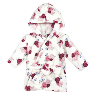 Hudson Baby Unisex Baby Plush Animal Face Bathrobe, Floral, 0-9 Months